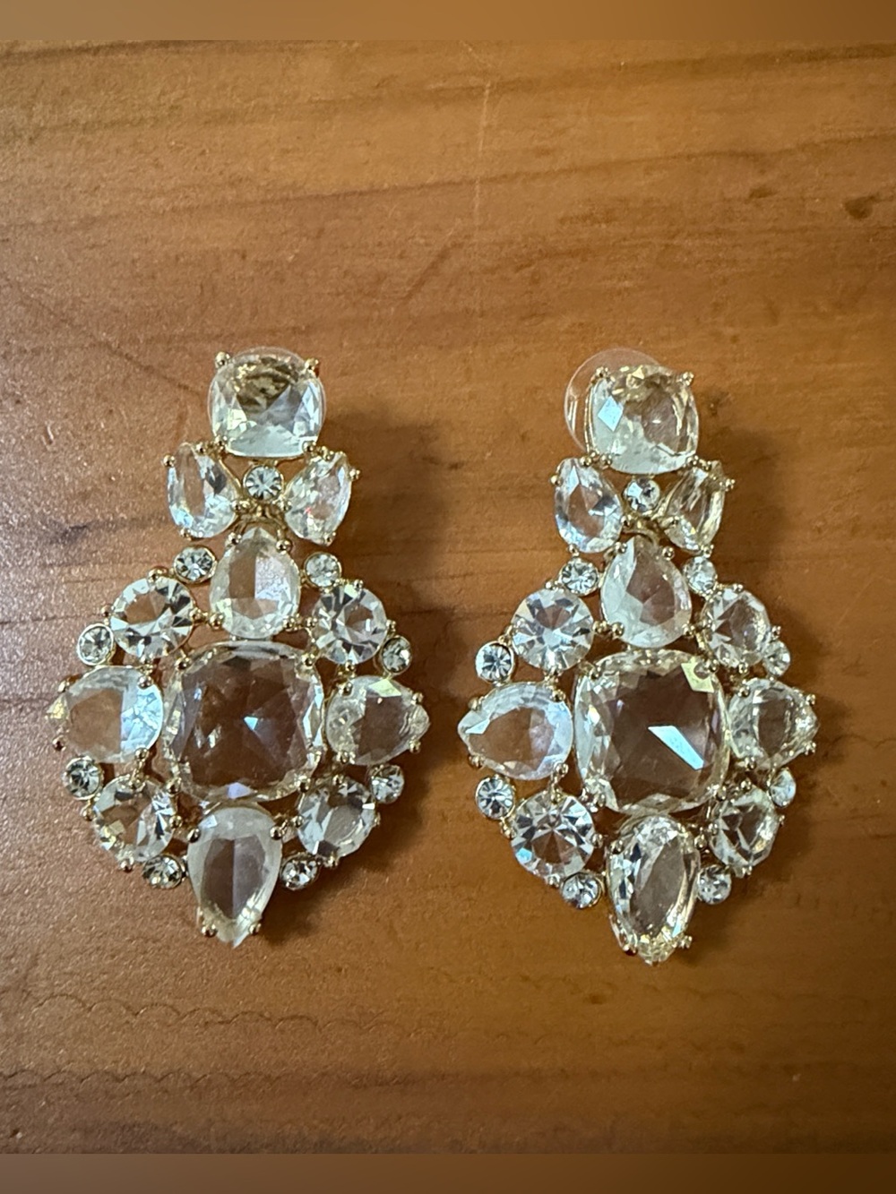 Kate Spade Gold Crystal Drop Statement Earrings, NWOT